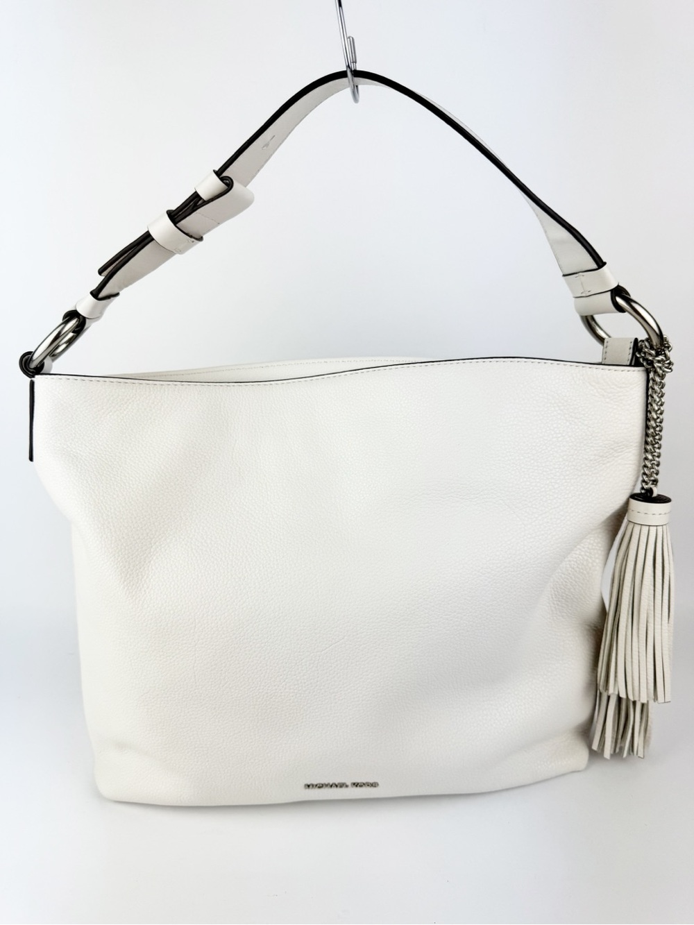 Michael Kors White Genuine Leather Tassel Hobo Bag